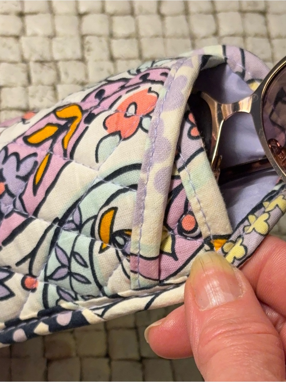 Vera Bradley Quilted Floral Sunglass Sleeve in Pink, Lavender & Yellow
